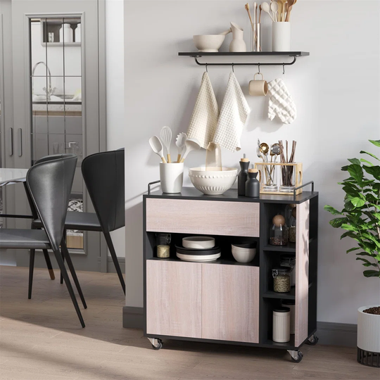 Rolling Kitchen Storage Trolley Cart Cupboard Island Cabinet Shelves 2 Handle With Locking Wheels