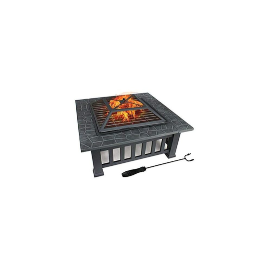 Fire Pit with BBQ Grill Shelf,Table Brazier Garden Patio Heater/BBQ/Ice Pit with Waterproof Cover (3 in 1Fire Pit Table & Grill) (81X81X45cm)