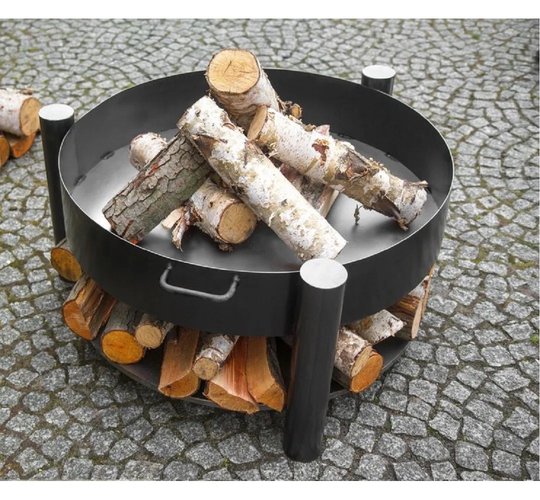 Garden Fire Basket SOLAFA With Steel Wood Storage + Firewall Diameter: 80 Cm