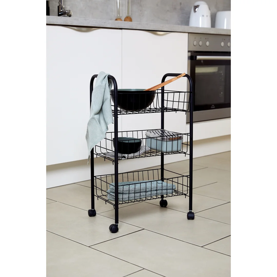 WENKO trolley Florence With 3 shelves black, serving trolley, bathroom trolley, household trolley