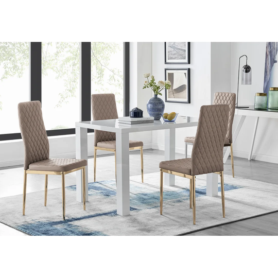 Eubanks 4 White Dining Table And 4 Cappuccino Gold Leg Chairs