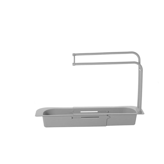(Grey) Telescopic kitchen sink sponge holder and organiser