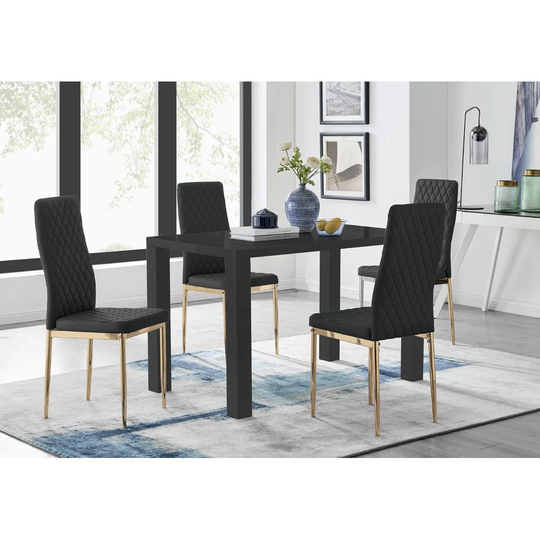 Eubanks 4 Black Dining Table And 4 Black Gold Leg Chairs
