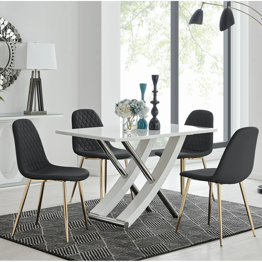 Mayfair 4 Dining Table And 4 Black Corona Gold Leg Chairs
