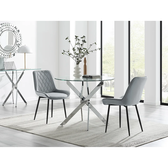 Novara 100Cm Round Dining Table And 2 Grey Pesaro Black Leg Chairs