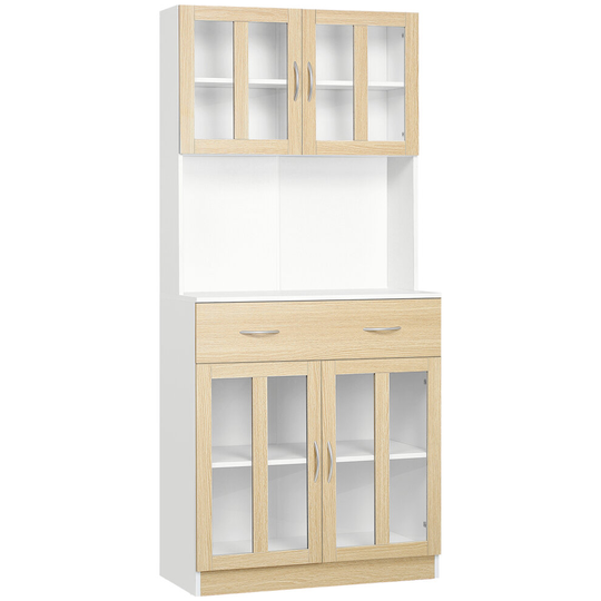 HOMCOM 1.8m Kitchen Cupboard,Storage Cabinet, Framed Glass Doors