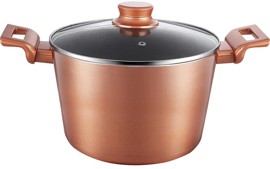 26cm Non Stick Sauce Stock Pan - With Clear Lid | Made From Durable Stainless Steel | Finished In Metallic Copper | Even Heat And Easy Care | Corrosio