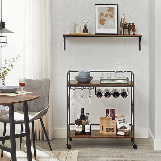 Rennes 4 Bottle Floor Wine Bottle & Glass Rack in Brown