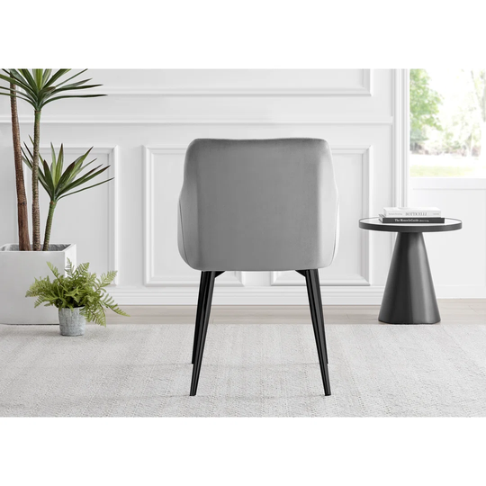 Novara 120Cm Round Glass Dining Table & 4 Grey Calla Black Leg Velvet Chairs