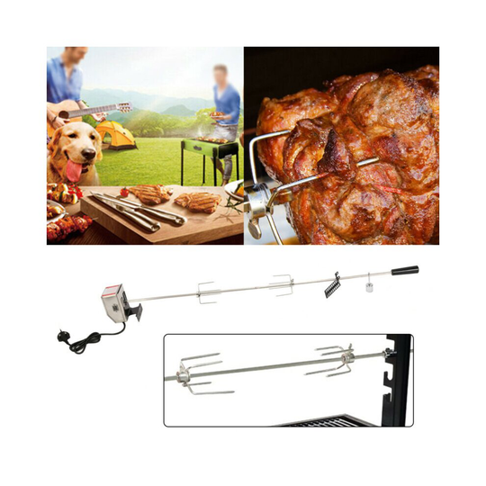 UK Stainless Steel Electric BBQ Rotisserie Grill Set Motor Fork Heavy Duty Roast