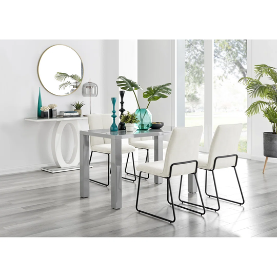 Pivero Grey High Gloss Dining Table & 4 Cream Halle Chairs
