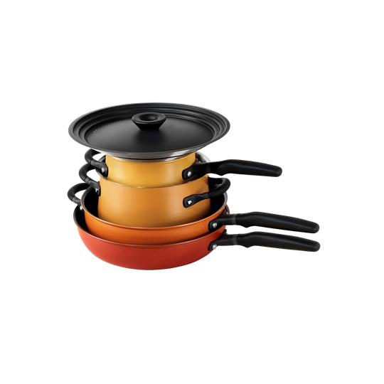 Meyer Induction Hob Pan Set Non Stick - 6 Piece Stackable Pots And Pans Set With Universal Lids & Anti Spill Shape, Both Stainless Steel & Aluminium C