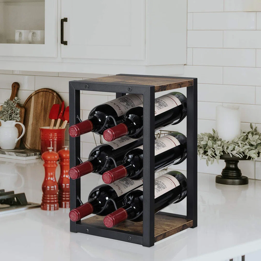 Steede 6 Bottle Tabletop Wine Bottle Rack in Rustic Brown