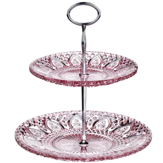 2 Tier Glass Cake Stand in Pink