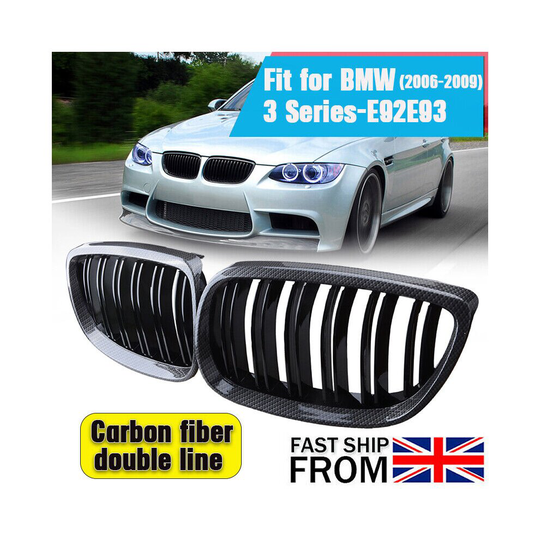 Pair Carbon Fiber Style Kidney Grill Grille For BMW 3-Series E92 E93 Coupe 06-10