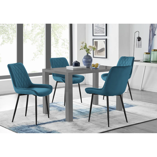 Eubanks 4 Grey Dining Table And 4 Blue Black Leg Chairs