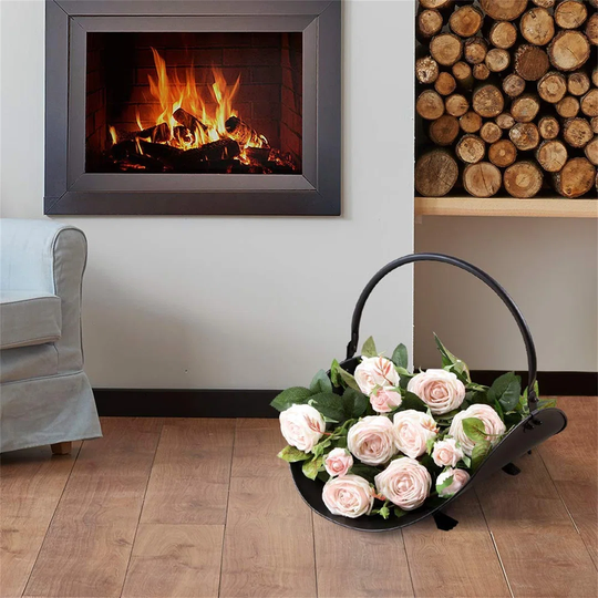 Fireplace Log Holder Indoor Firewood Carrier Metal Wood Rack Holders Tools Covers Fire Wood Basket Container Sets Ash Bucket And Carrying Bag Black He