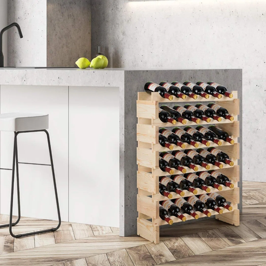 6-Tier Wooden Wine Rack, 36 Bottles Stackable Wine Holder, Free Standing Wine Bottle Display Storage Organizer For Home, Kitchen And Bar