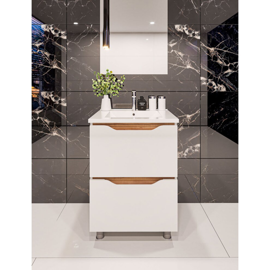 (Floor Standing) 600mm Bathroom Vanity Unit White Gloss + Sink