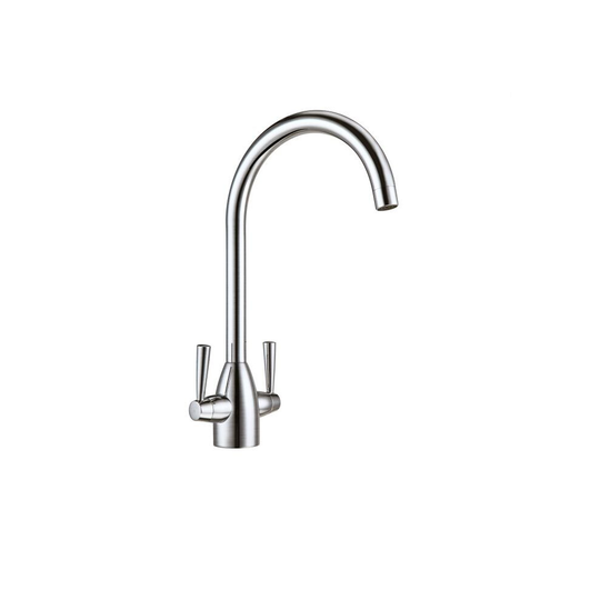 TWIN LEVER BRUSHED NICKEL 360 SWIVEL SPOUT KITCHEN SINK BASIN MONO MIXER TAP