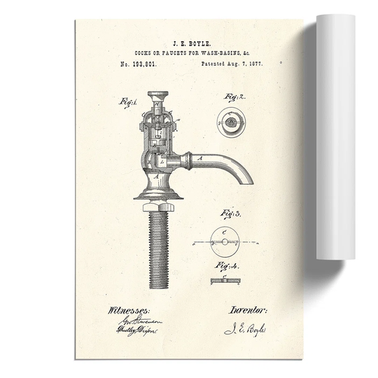 Water Faucet Tap Patent - Unframed Graphic Art