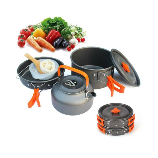 10PCS Portable Camping Cooking Cookware Set Aluminium Pots Pans Kettle