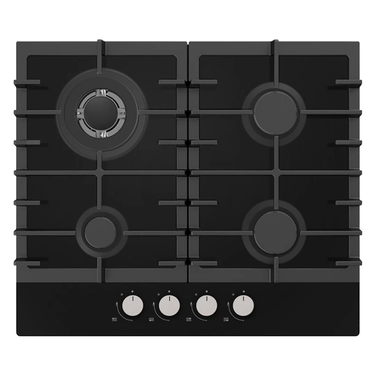 60cm 4 Zone Gas Hob Glass Black