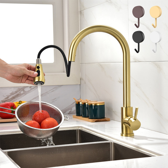 Kitchen Faucet Pull Out Kitchen Sink Water Tap Single Handle Mixer Tap 360 Rotation Kitchen Mixer Tap+4 X Wall Hook