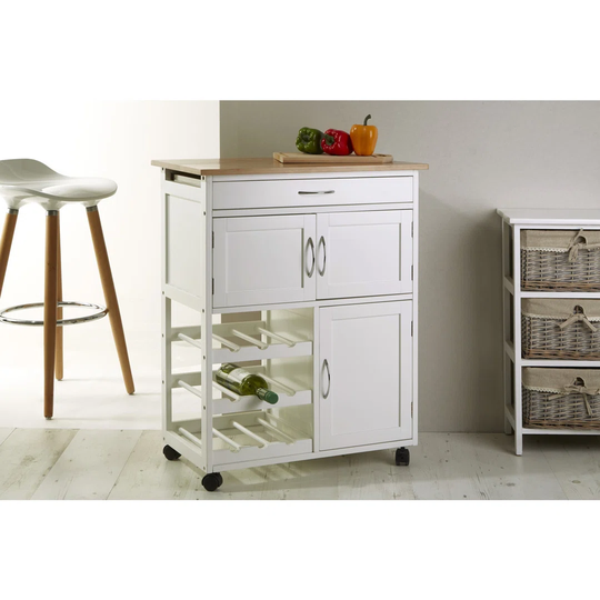 Fenn 67 Cm Kitchen Trolley Solid Wood Top and Locking Wheels