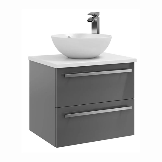 K-Vit Purity 600mm Wall Mounted Drawer Unit with Oval Basin & Worktop - Storm Grey