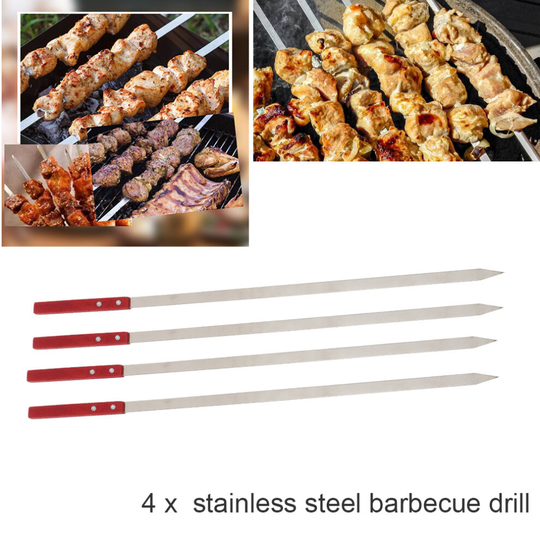 4 x Barbecue Skewers Flat Kebab BBQ Heavy Duty Strong Grill 56cm Long