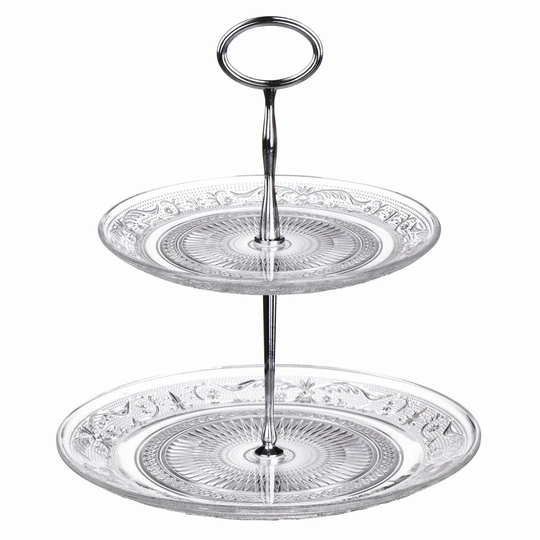 2 Tier Clear Glass Cake Stand