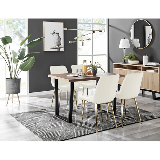 Kylo Brown Wood Effect Dining Table & 4 Cream Pesaro Gold Leg Chairs