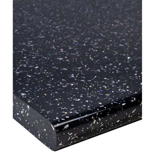(2000 x 600mm, No Cut) Black Sparkle Gloss Laminate Kitchen Worktop 40mm
