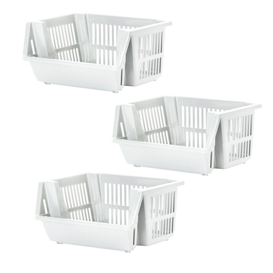 (White, 3) Kitchen Storage Stackable Fruit Basket Vegetable Rack Interlocking Storage Shelf