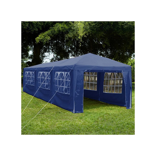 (Blue) Gazebo 3x9m Tall Long Party Shelter Sides Folding