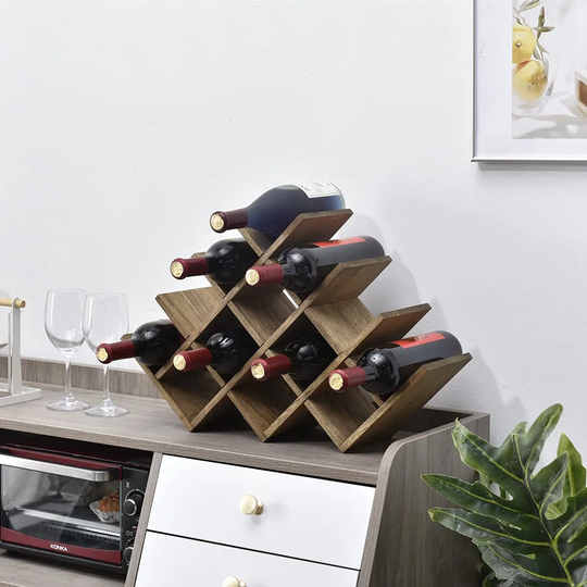 Wooden 13-Bottle Wine Rack - Nature Wood 4-Tier Wine Display Rack / Free Standing And Countertop Wine Storage Shelf - Bottle Holder/Cabinet Glass Rack