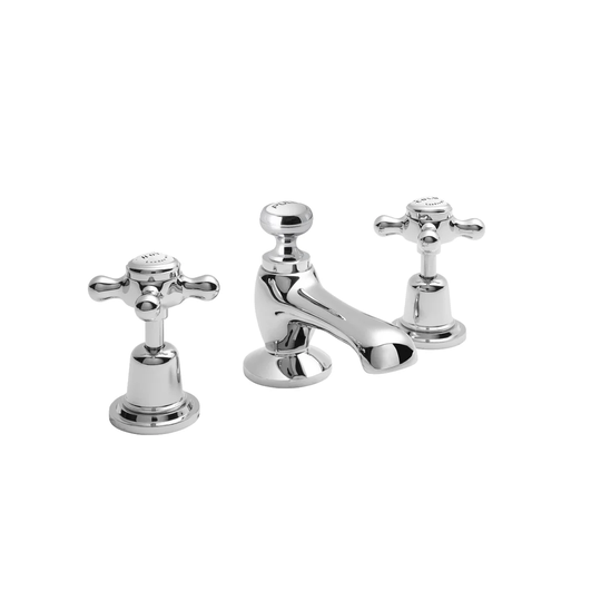 Solid Brass 3 Hole Deck Pillar Taps with Waste