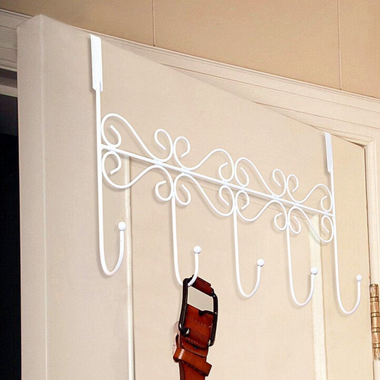 HapiLeap Over Door Hooks 5 Hooks Coat Clothes Storage Rack Wall Hanger (Style A (White))