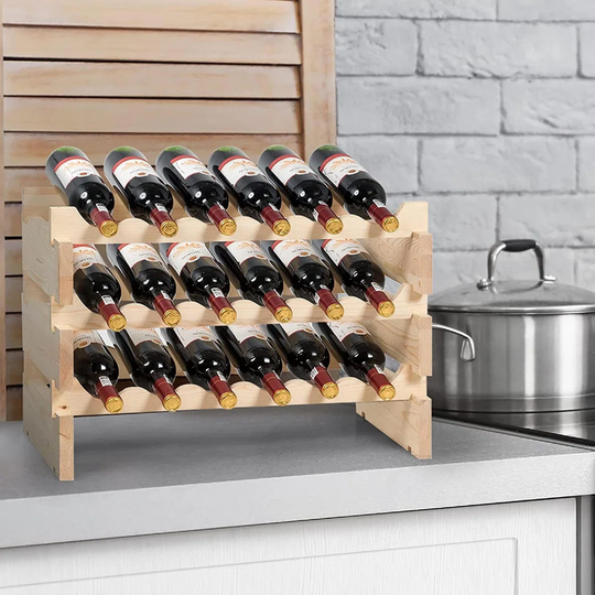 6 Tier Wine Rack, 36 Bottle Stackable Storage Wine Holder Stand, Natural Fir Wood Drink Organizer Display Shelf For Home Kitchen Bar