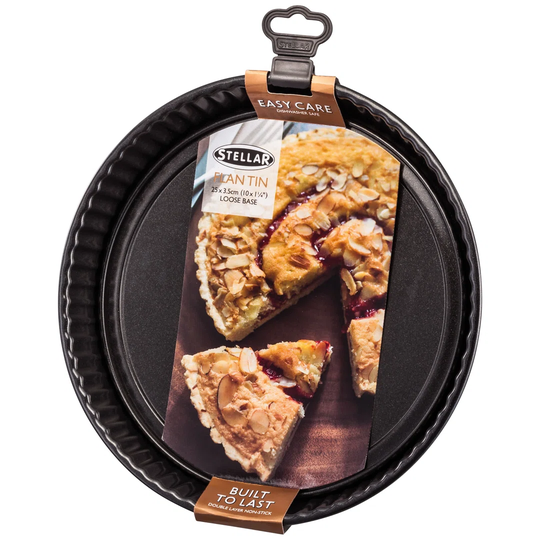 Stellar Bakeware, 10"/25cm Fluted Flan Tin, Loose Base, Non-Stick