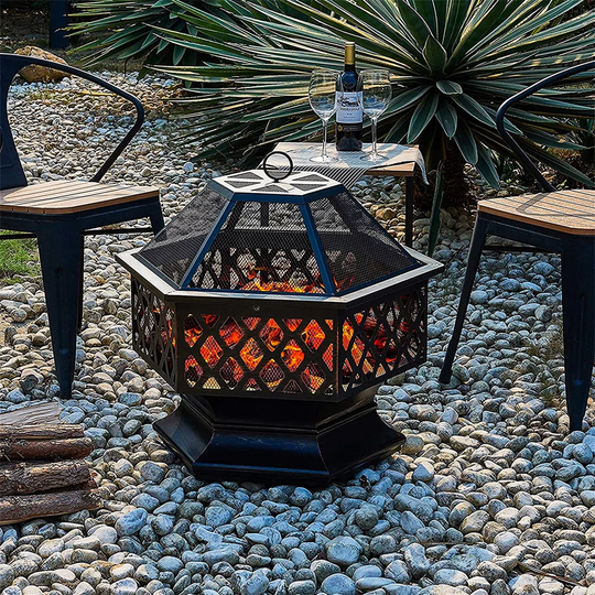 Bulle 65Cm H x 70Cm W Iron Wood Burning Outdoor Fire Pit with Lid