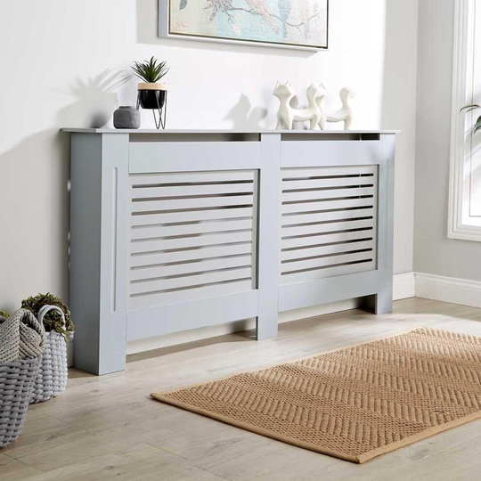 (Large, Grey) Extending Adjustable Radiator Cover Slatted Grill