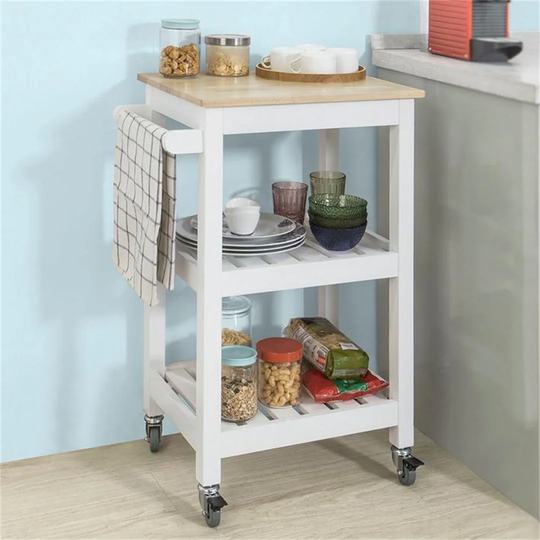 Elicia 54 Cm Kitchen Trolley with Solid Wood Top and Locking Wheels