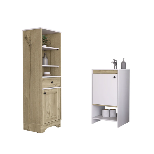 Set Malaga, 1 Door 1 Drawer Column Unit + Floor Standing Bathroom Cabinet With Sink