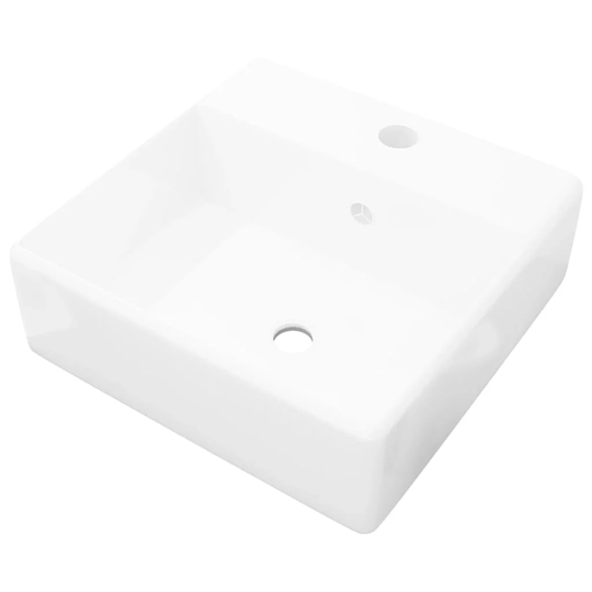 Bran-El White Ceramic Square Bathroom Sink with Overflow