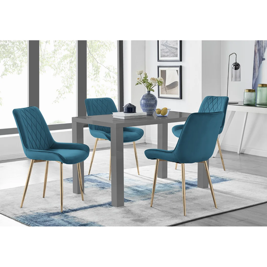 Eubanks 4 Grey Dining Table And 4 Blue Gold Leg Chairs