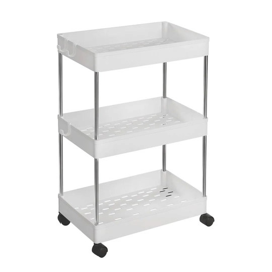 Storage Trolley On Wheels, 3-Tier Kitchen Trolley, Rolling Cart, Space-Saving For Bathroom, Living Room, Office, 40 X 22 X 60 Cm, White