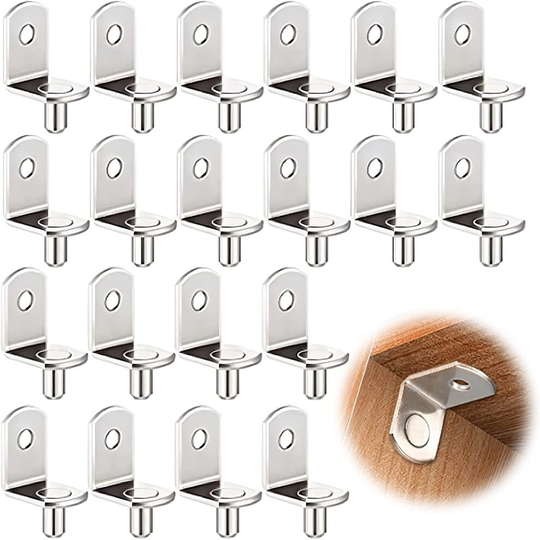 Shelf Support Shelf Holder 20 Pieces L-Shape Support Shelf Holder Nickel Plated Shelf Bracket Pegs Pins for Kitchen Cabinet...