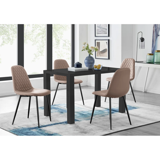 Pivero 4 Black Dining Table And 4 Cappuccino Corona Black Leg Chairs